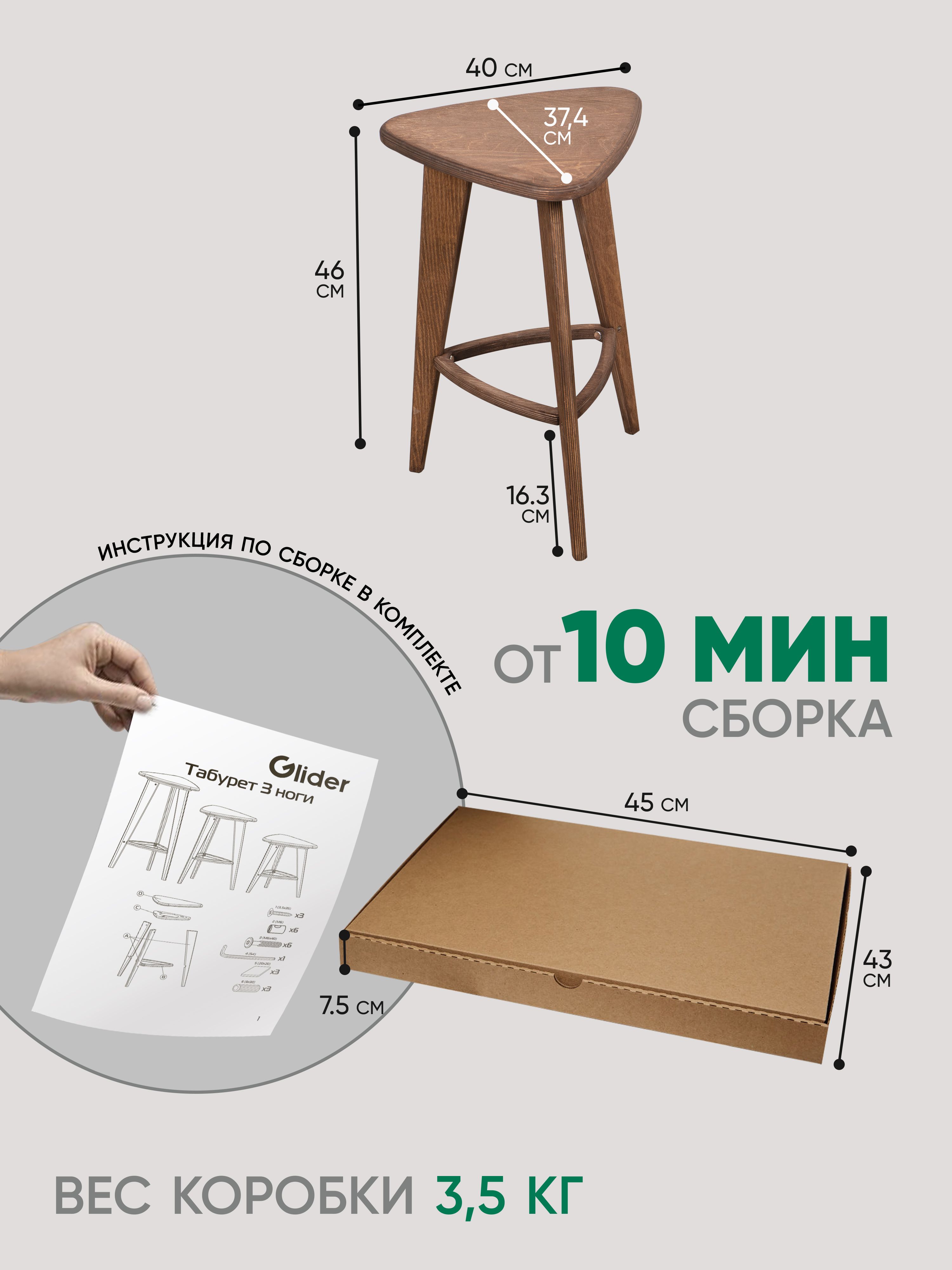 Табурет 3 ноги (пропитка орех)